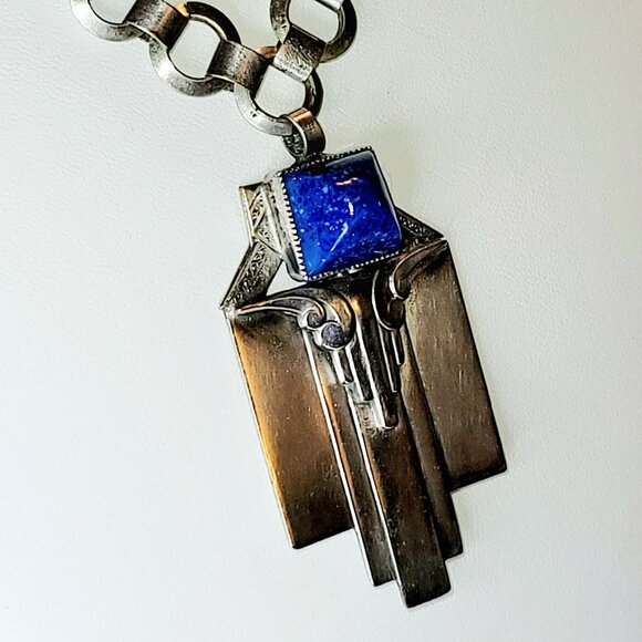 Silver Blue Steer Stone Fashion Necklace Artisan Look Statement Jewelry CT201 - Picture 5 of 12